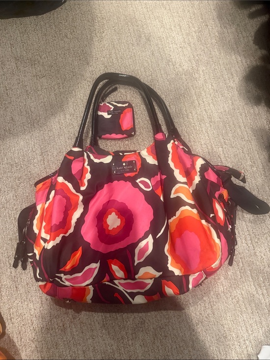 kate spade Handbags - kate spade Black Floral Print Tote with Pink & Orange Accents